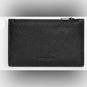 Coach Black Pebbled Leather Slim Zip Card Wallet
